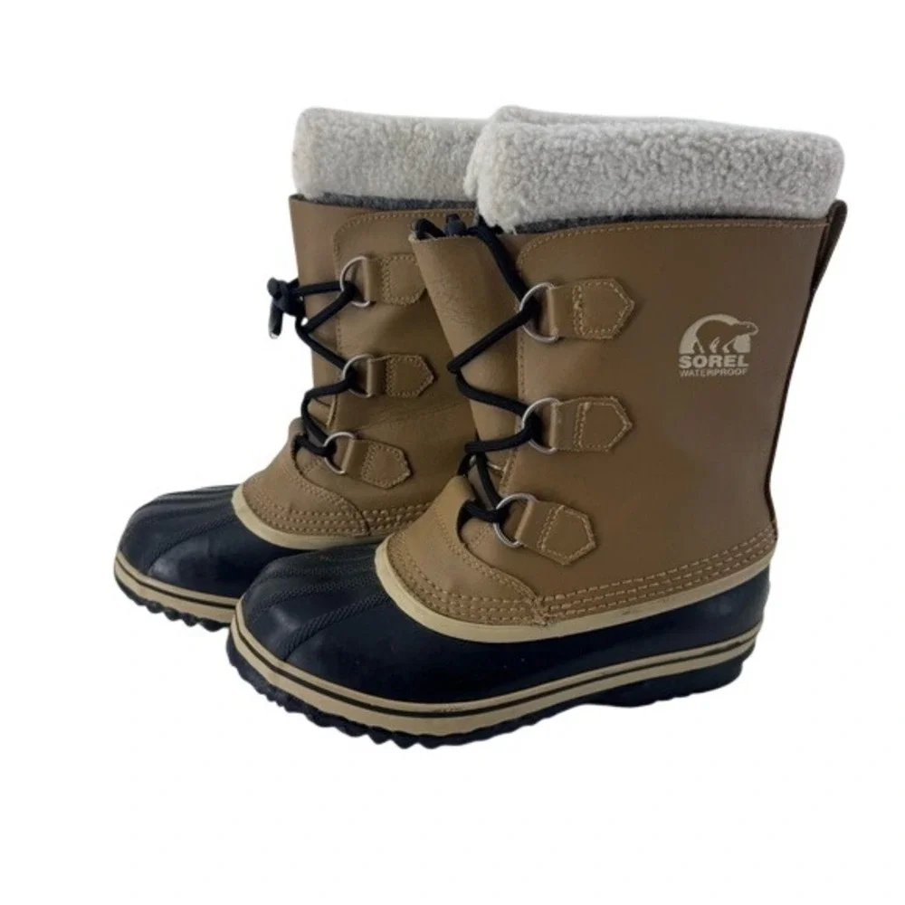 Sorel Yoot Pac Tan Black Waterproof Winter Snow‎ Boots Womens 5